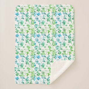 Manta Sherpa Motivo floral azul y verde Sherpa Blanket