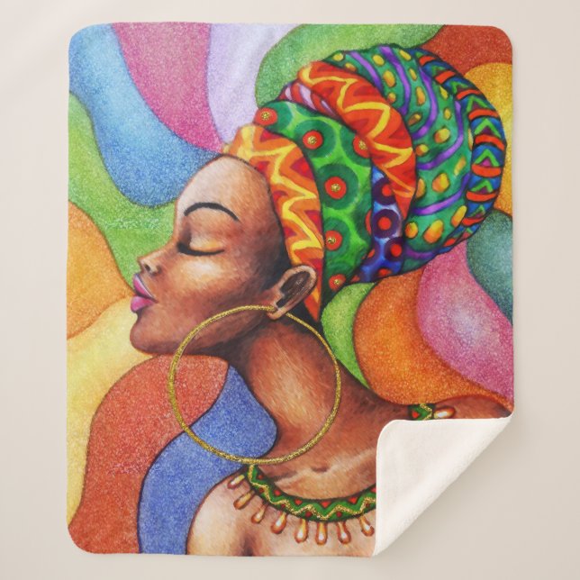 Manta Sherpa Mujer africana con tejidos tradicionales de cera (Anverso)