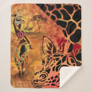 Manta Sherpa Mujer africana y Sherpa Blanket de jirafa
