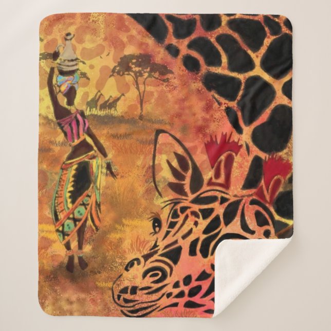 Manta Sherpa Mujer africana y Sherpa Blanket de jirafa (Anverso)