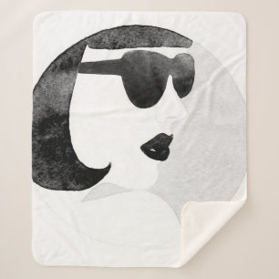 Manta Sherpa Mujer con gafas de sol negras. Ilustracion de moda