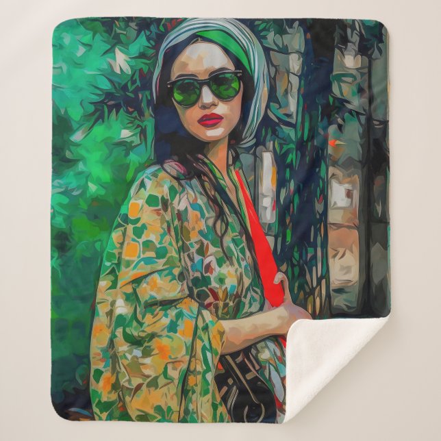 Manta Sherpa Mujer con gafas de sol verdes (Anverso)