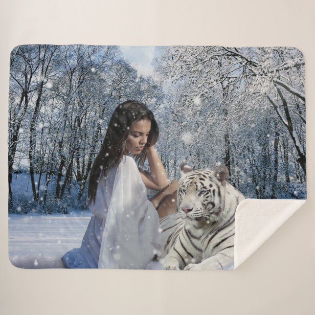 MANTA SHERPA MUJER CON TIGRE BLANCO (Anverso (horizontal))