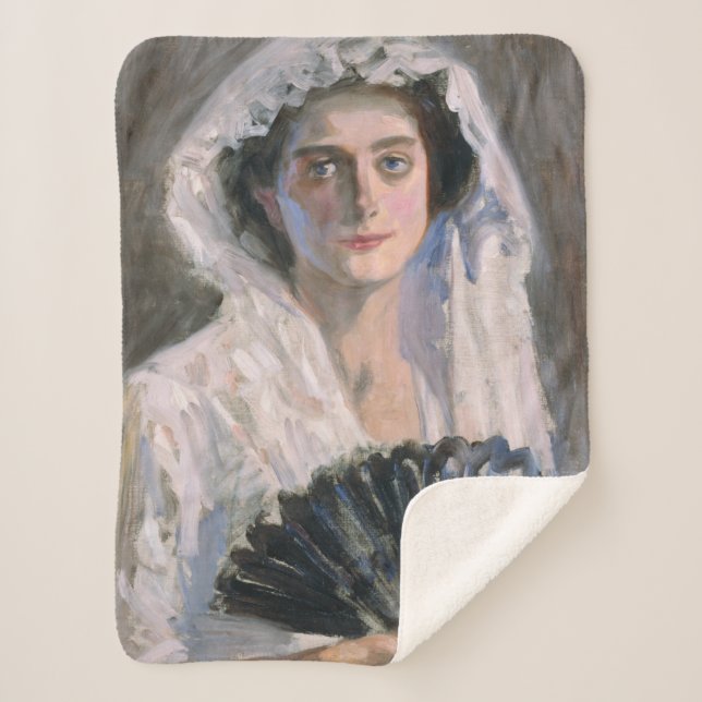 Manta Sherpa Mujer elegante con ventilador negro (Fujishima Tak (Anverso)