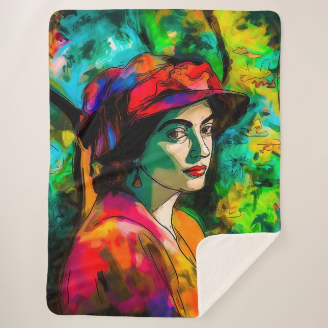 Manta Sherpa Mujer en Gorra rojo (Anverso)