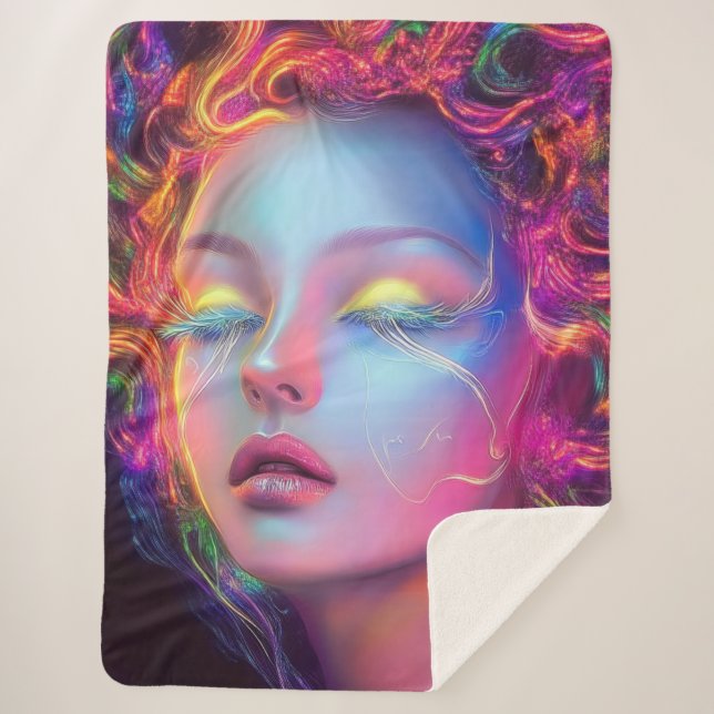 Manta Sherpa Mujer extranjera con pelo cósmico (Anverso)