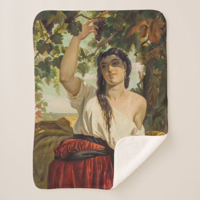 Manta Sherpa Mujer italiana recogiendo uvas (cosecha de verano) (Anverso)