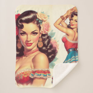 Manta Sherpa Mujer mexicana de belleza retro