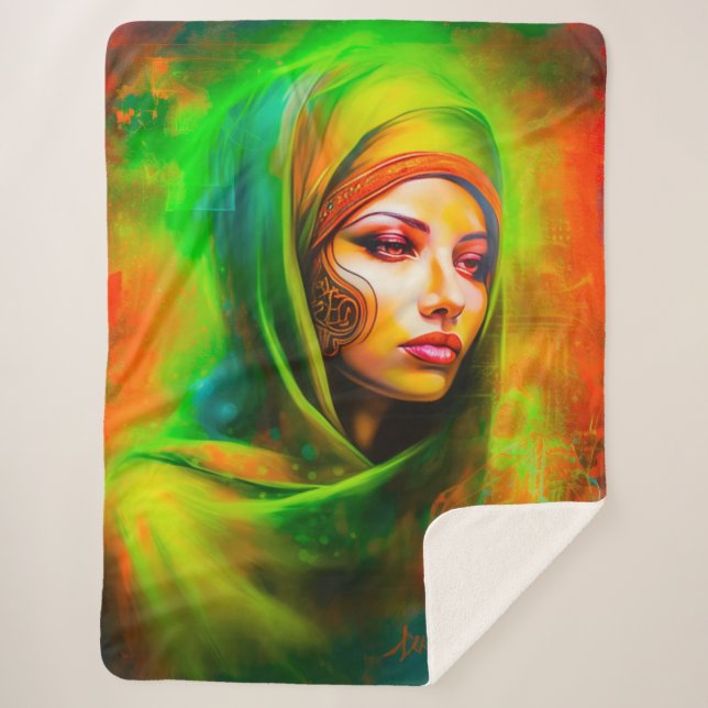 Manta Sherpa Mujer mística en colores neones (Anverso)