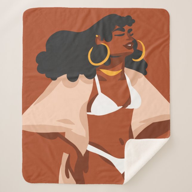 Manta Sherpa Mujer negra, bikini blanco, listo para la playa, m (Anverso)