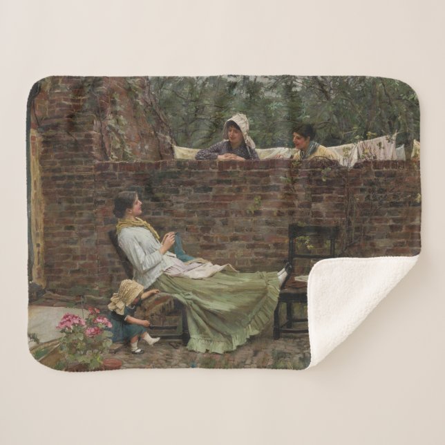 Manta Sherpa Mujeres Chateando sobre la pared del jardín (Gossi (Anverso (horizontal))