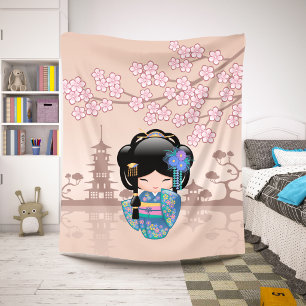 Manta Sherpa Muñeca Keiko Kokeshi - Geisha con Kimono Azul