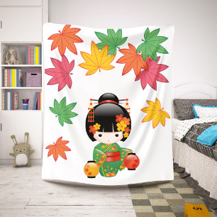 Manta Sherpa Muñeca Kokeshi de Otoño - Niña Geisha con Kimono V