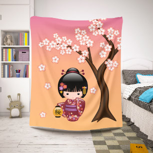 Manta Sherpa Muñeca Kokeshi de Sakura - Muchacha Geisha en Melo