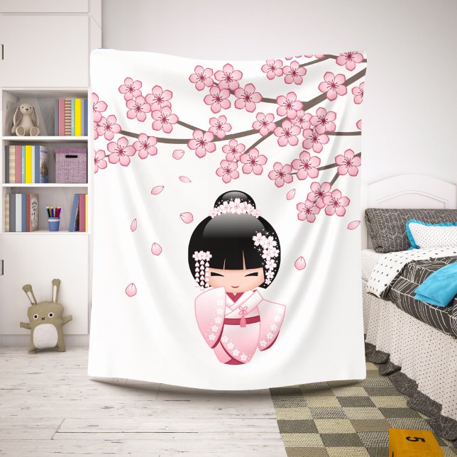 Manta Sherpa Muñeca Kokeshi Kimono Rosa (Subido por el creador)