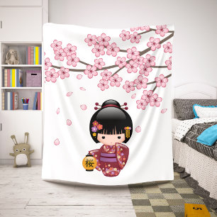 Manta Sherpa Muñeca Kokeshi Sakura - Chica Geisha Japonesa Ador
