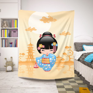 Manta Sherpa Muñeca Maiko Kokeshi Chica Geisha Adorable Amarill