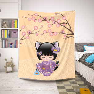 Manta Sherpa Muñeca Neko Kokeshi - Chica Geisha con Orejas de G
