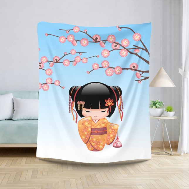 Manta Sherpa Muñeca Ume Kokeshi - Azul Chica Geisha japonés (Subido por el creador)