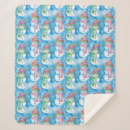 Manta Sherpa Muñeco de nieve acuarela azul navideño adorable