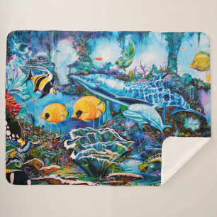 Manta Sherpa Mural hermoso de la vida marina