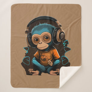 Manta Sherpa Música Cute Monkey Escuchando, Música Mono Inmerso