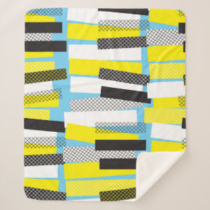 Manta Sherpa Música de jazz, patrón geométrico azul amarillo.
