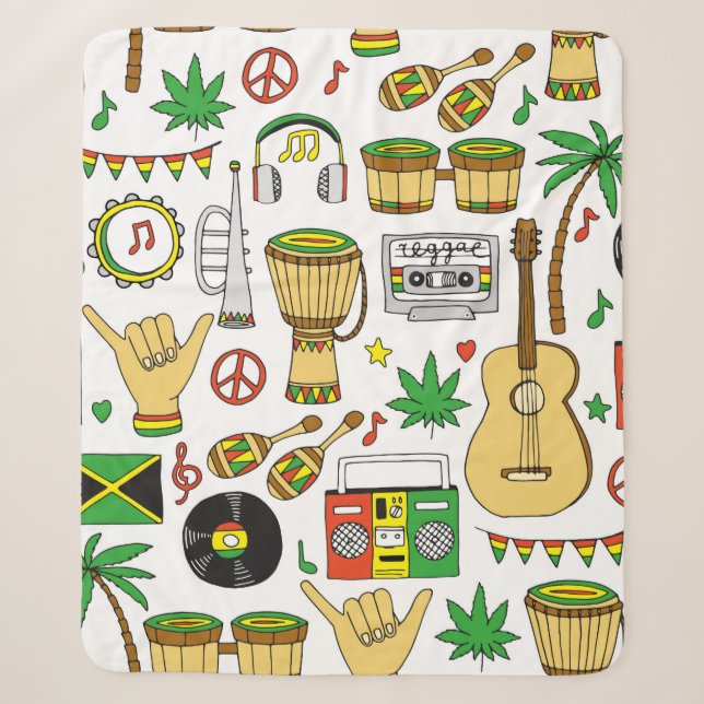Manta Sherpa Musical instruments seamless pattern. Reggae backg (Anverso)