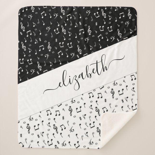Manta Sherpa Musical personalizado en blanco y negro (Anverso)