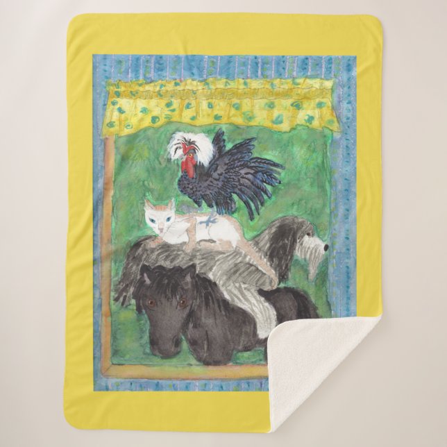 Manta Sherpa Músicos de Bremen - Acuarela (Anverso)