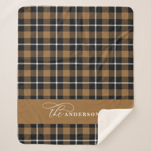 Manta Sherpa Mustard check tartan script personalizado familia