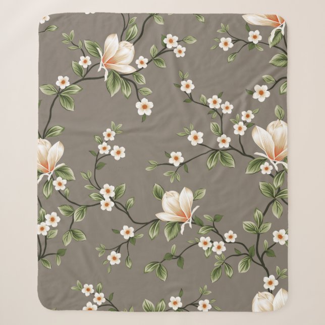 Manta Sherpa mustered small flowers with green leaves pattern o (Anverso)