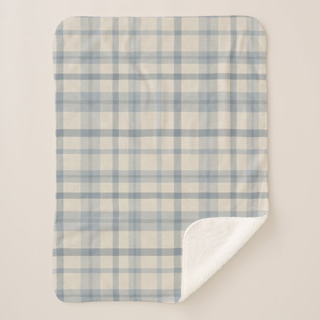 Manta Sherpa Muted Farmhouse Blue Plaid Baby Boy's Nursery (Anverso)
