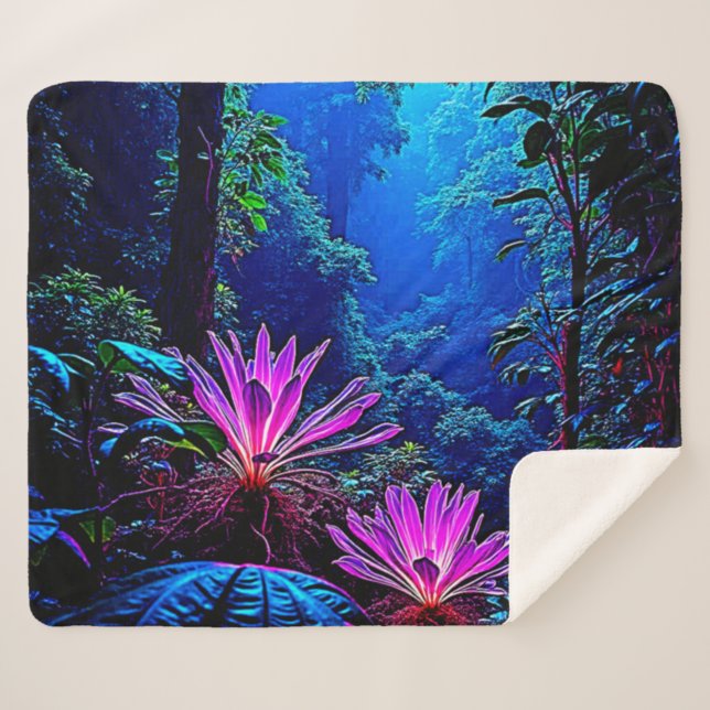 Manta Sherpa Mystical Glowing Jungle Bloom Design (Anverso (horizontal))