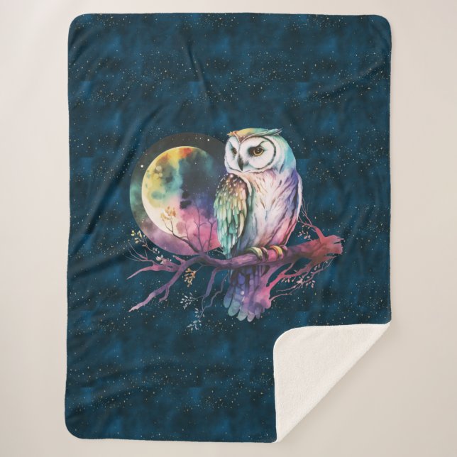 Manta Sherpa Mystical Rainbow Owl y Full Moon Celestial (Anverso)