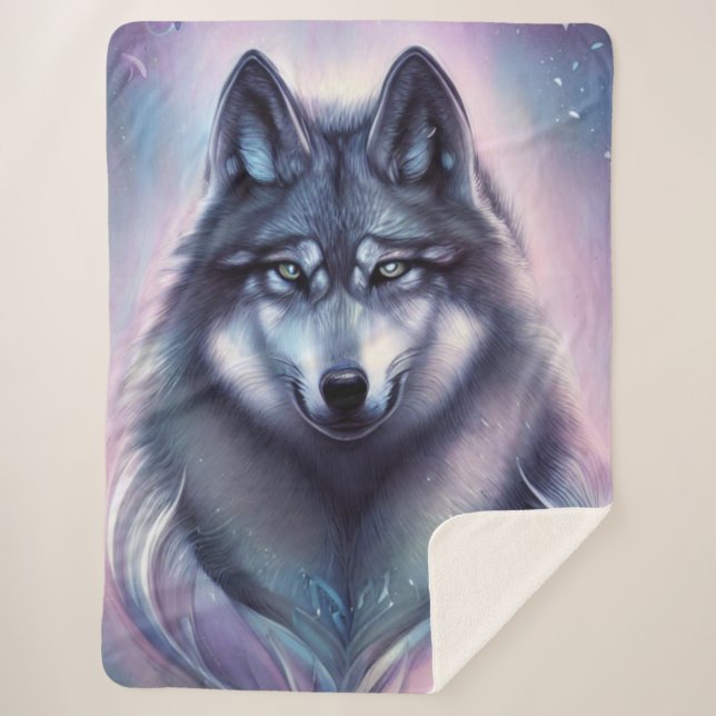 Manta Sherpa Mystical Wolf Sherpa Blanket (Anverso)
