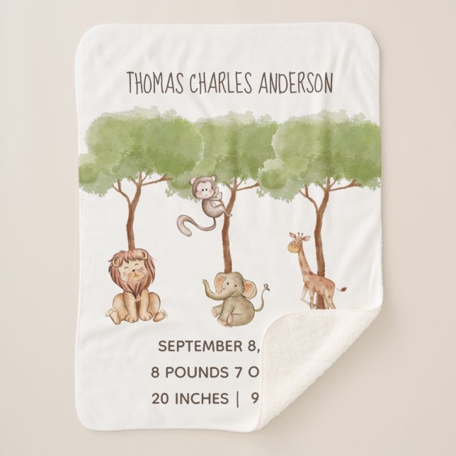 Manta Sherpa Nacimiento Estadísticas de Woodland Jungle Safari  (Anverso)