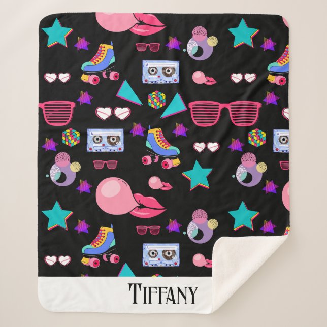 Manta Sherpa Naipes Retro black 80s Costume Vibrant culture pop (Anverso)