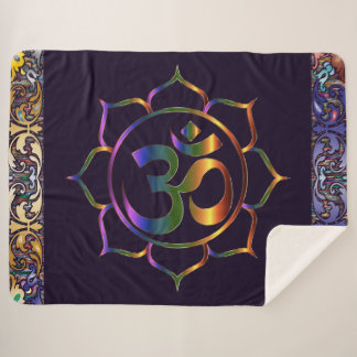 Manta Sherpa Namaste Om Lotus Rainbow Vintage Sherpa Blanket