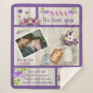 Manta Sherpa Nana We Love You Photo Floral   Texto de guión de 