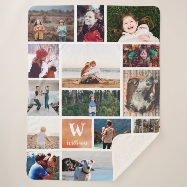 Manta Sherpa Naranja acuarela Collage de fotos grande (Anverso)