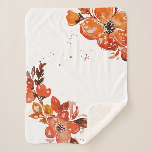 Manta Sherpa Naranja acuarela espejo de flores compacto (Anverso)