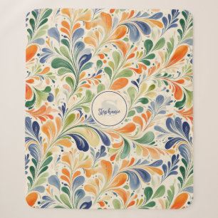 Manta Sherpa Naranja Azul Verde Floral Paisley Vintage