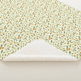 Manta Sherpa Naranja Berries y hojas en crema - patrón.