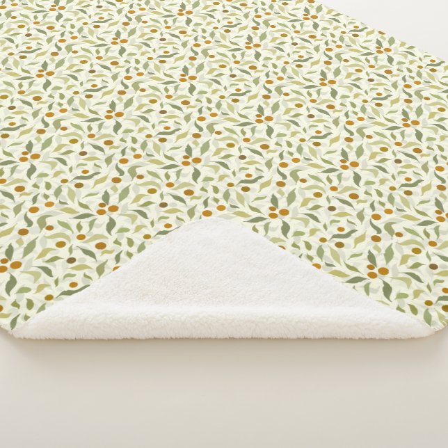 Manta Sherpa Naranja Berries y hojas en crema - patrón. (3/4)