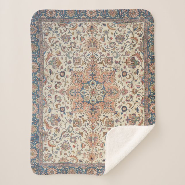 Manta Sherpa Naranja de arena azul Persia Tabriz  (Anverso)