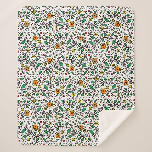 Manta Sherpa Naranja de patrones de flores Swirl Berry en blanc (Anverso)