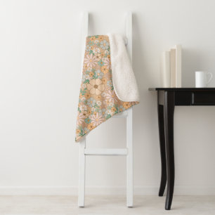 Manta Sherpa Naranja De Peach Floral Gris Rosa