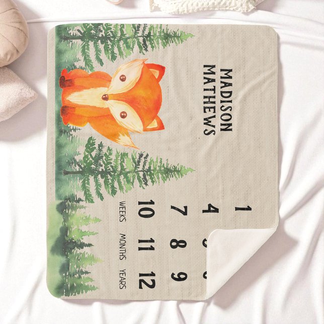 Manta Sherpa Naranja de Woodland Fox Forest Green Baby Mileston (Subido por el creador)