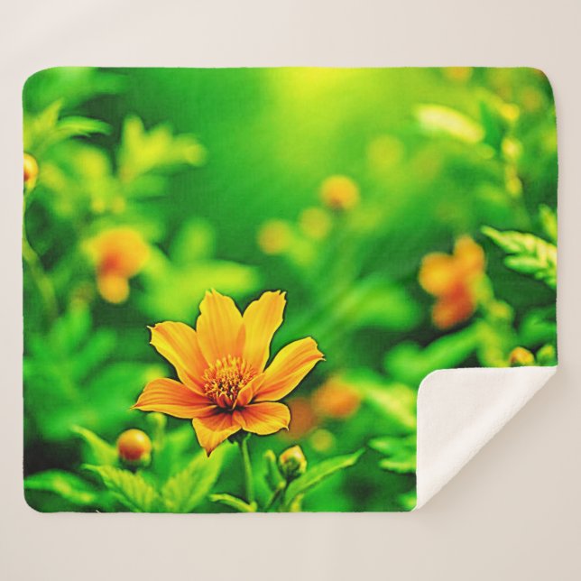 Manta Sherpa Naranja Flower Bokeh Sunny (Anverso (horizontal))